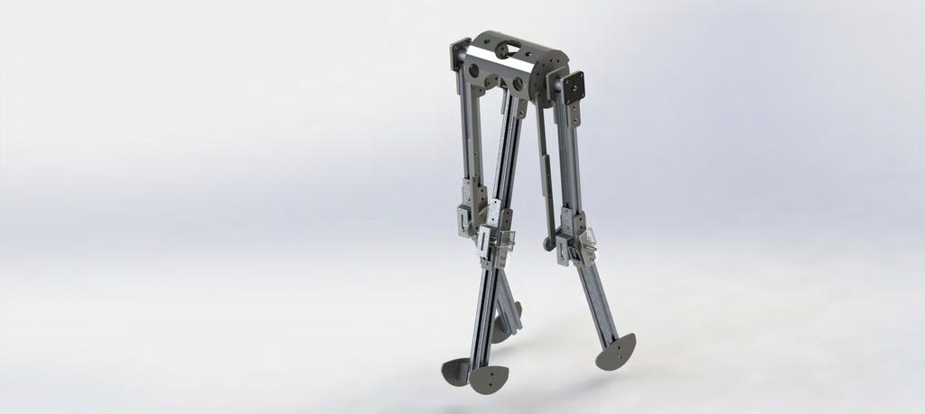 Figure 2.2: A three link physical passive dynamic walker example with rounded feet. 2.3 Symmetry in Walking 2.3.1 Passive Dynamic Walkers PDWs have long been utilized in the simple modeling of the dynamics of human gait.