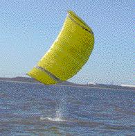The kite will open up, and now steer the kite off the water (in