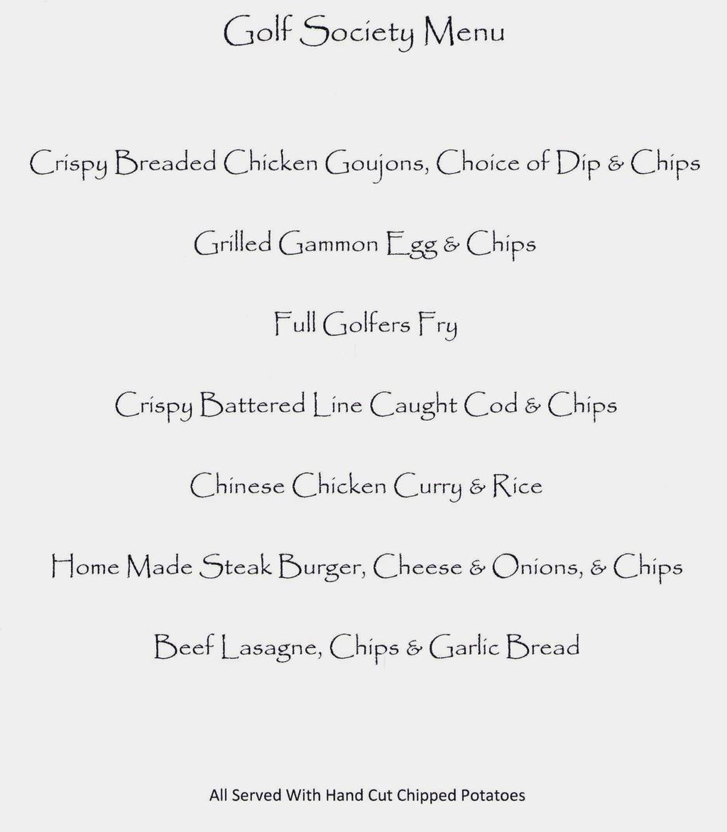 Shanks Restaurant at Banbridge Golf Club Please see below a sample menu for our visiting Societies, further menus for Sunday Carvery, Bar Snacks, Team Meals etc will follow