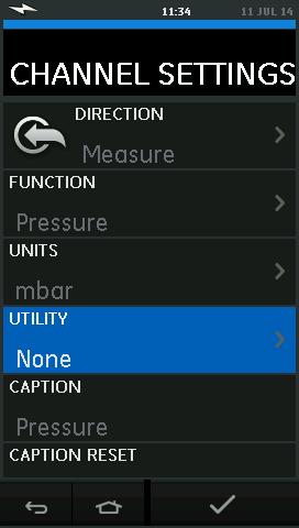 Figure 2-26 Channel Settings Note: UNITS and UTLILITIES are accessed through selecting the function through CUSTOM TASK. 2.5.