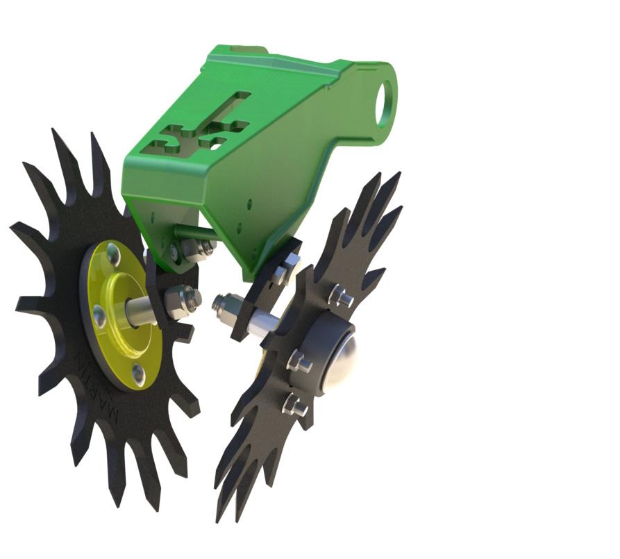 diameter right and left toothed steel wheels with diamond shaped points BSCW1344 Spading Closing pictured on John Deere 1700 series closing wheel arm.
