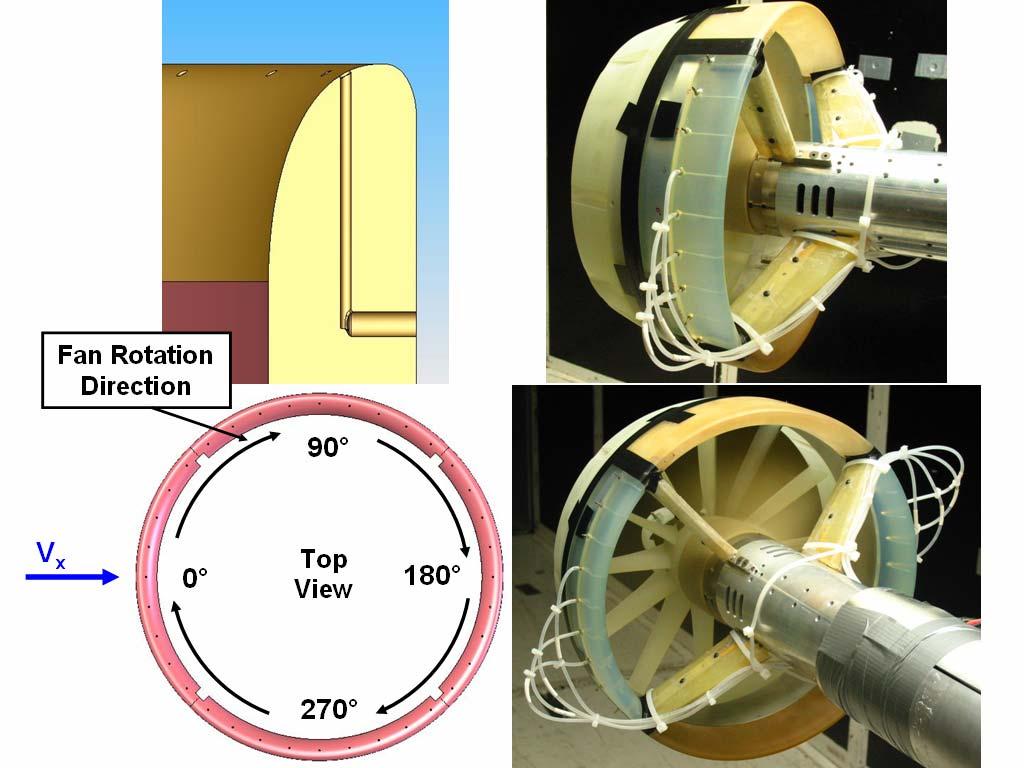 Figure 4-1: Wind tunnel model configured to acquire pressure data around the duct lip. Placement of pressure taps was dependent on profile peak pressure data from CFD results. 0.