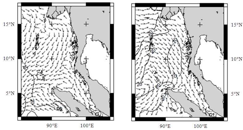 The semi major surface currents are weak (< 5 cm/s) in the deep area of the Andaman Sea and stronger than 10 cm/s on the shelf (Fig. 4b).