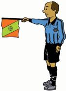 GOAL KICK Referee Signals stoppage of play (whistle only if necessary) if ball crosses referee s side of the goal line Points to the goal area Assistant Referee Points flag horizontally (right hand)