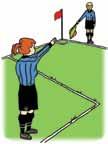 CORNER KICK Assistant Referee s Side Of Field Referee Signals stoppage of play (whistle only if necessary) Points 45 degrees upward toward the right (AR) corner Becomes involved in enforcing the
