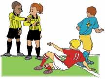 Referee Stops the game with a whistle FOULS Not Seen By The Referee But Indicated By Trail Assistant Referee Confers with assistant referee, if necessary, to confirm the nature of the infringement