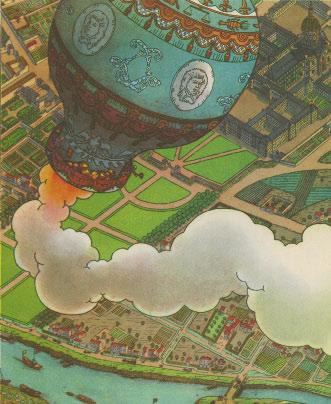 An early balloon soars over Paris.