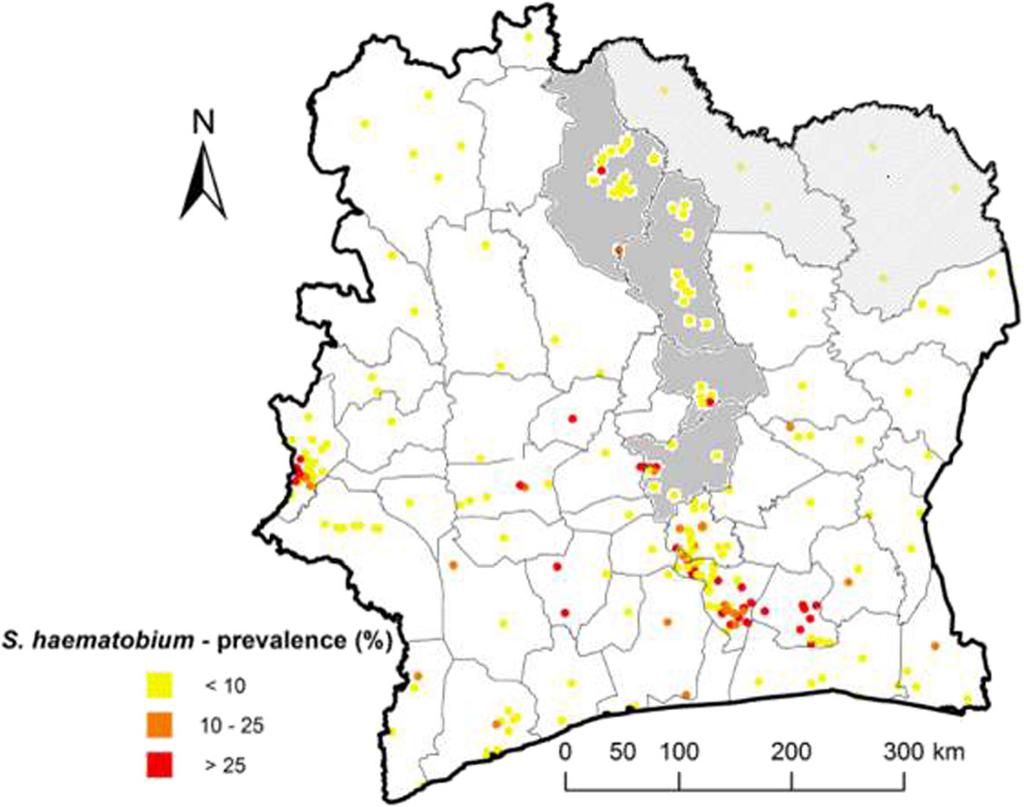 Tian-Bi et al. BMC Public Health (2018) 18:186 Page 3 of 12 Fig. 1 Map of Côte d Ivoire, showing geo-referenced S. haematobium prevalence survey data.