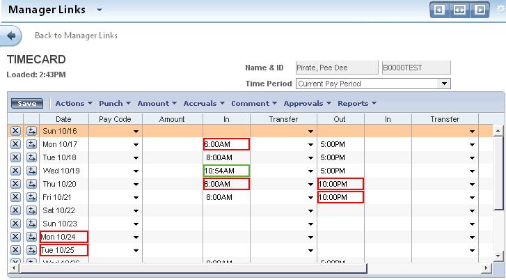 Process from Employee Timecard From Manager Links Select Reconcile Timecard Select Desired Employee s