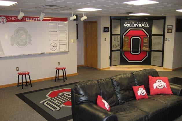 Ohio State has... One of the finest volleyball locker rooms in the country. It is shaped in a Block O. St. John Arena, an outstanding volleyball playing venue that has hosted numerous NCAA women s first and second round matches and four men s NCAA national championships.