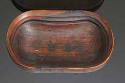 Item number: Fry0114 Item Number: Fry0114 Category: Bowl Materials: Wood and pigment Description: This bentwood bowl is decorated with a mythological figure in black pigment.