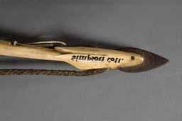 Item number: Fry0152 Item Number: Fry0152 Category: Harpoon Period: 1850-1875 Materials: Wood, sinew, seal hide line, walrus ivory and steel Description: This old seal harpoon, small in size utilizes