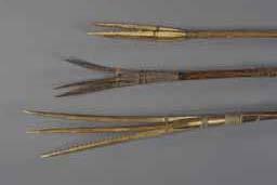 Item number: Fry0189 Item Number: Fry0189 Category: Dart Materials: Walrus ivory points secured by sinew lashings, to wood shafts Description: Eskimo darts from Northwest Alaska, made to be thrown
