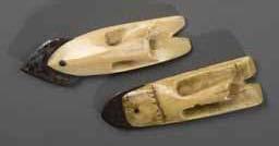 Item number: Fry0192 Item Number: Fry0192 Category: Point - Harpoon Point Materials: Steel and walrus ivory Description: Large harpoon points from Northern Canada, nicely carved of walrus ivory and