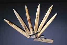 Item number: Fry0073 Item Number: Fry0073 Category: Pins Materials: Walrus ivory Description: Walrus ivory pins utilized to stake a seal hide or walrus hide, for