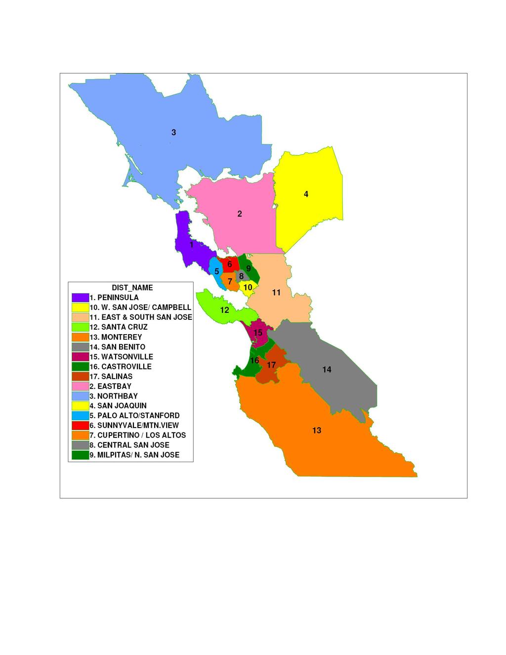 COMMUTER RAIL EXTENSION TO MONTEREY COUNTY RIDERSHIP VALIDATION REPORT Figure 1. Areas Defined by Each District 4 2 _1. DIST_NAME PENINSULA D lo. W. SAN JOSE/ CAMPBELL 11. EAST & SOUTH SAN 12.