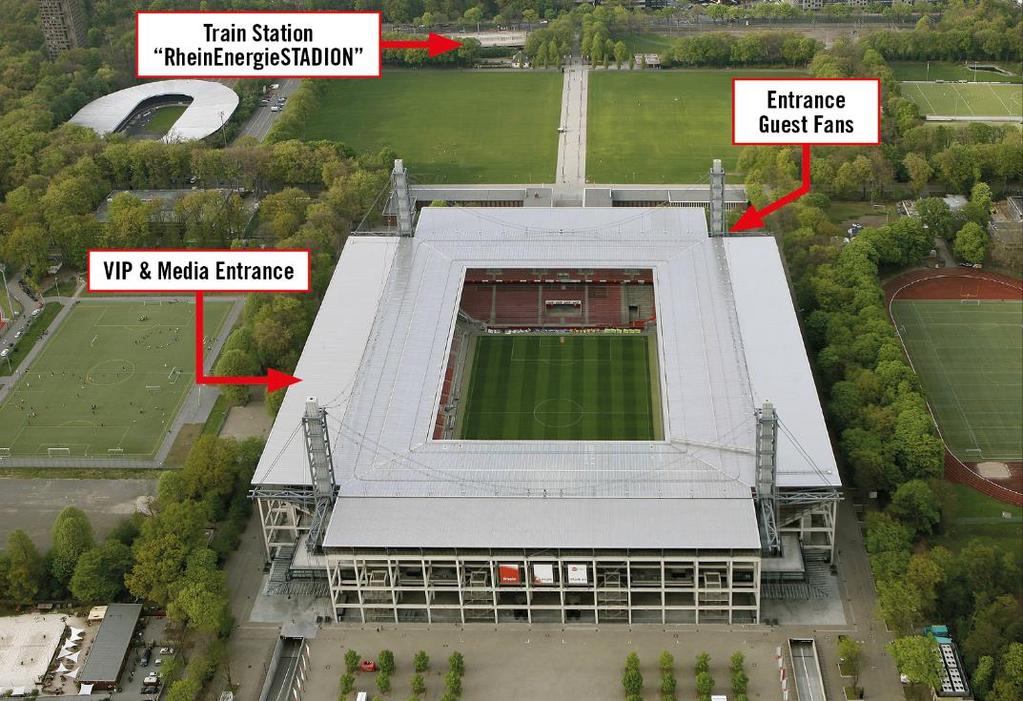 STADION KÖLN ADDRESS CAPACITY Aachener Straße 999 Domestic: 50,000 50933 Köln International: 45,373 The Cologne Stadium is the home of all 1. FC Köln home fixtures.