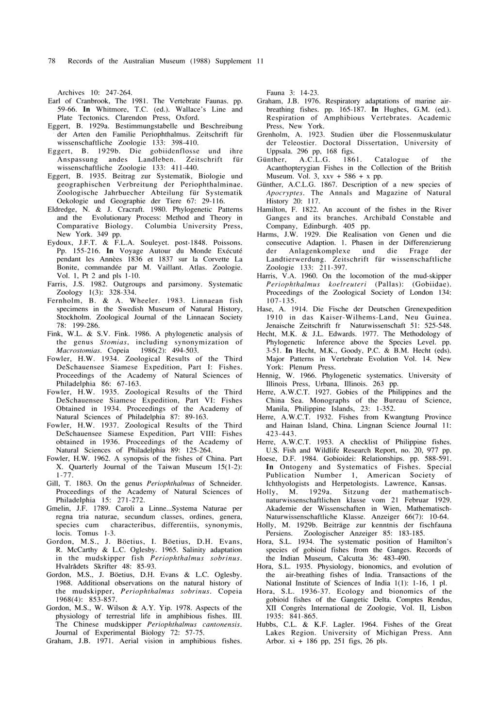 78 Records of the Australian Museum (1988) Supplement II Archives : 247-264. Earl of Cranbrook, The 1981. The Vertebrate Faunas. pp. 59-66. In Whitmore, T.e. (ed.). Wallace's Line and Plate Tectonics.