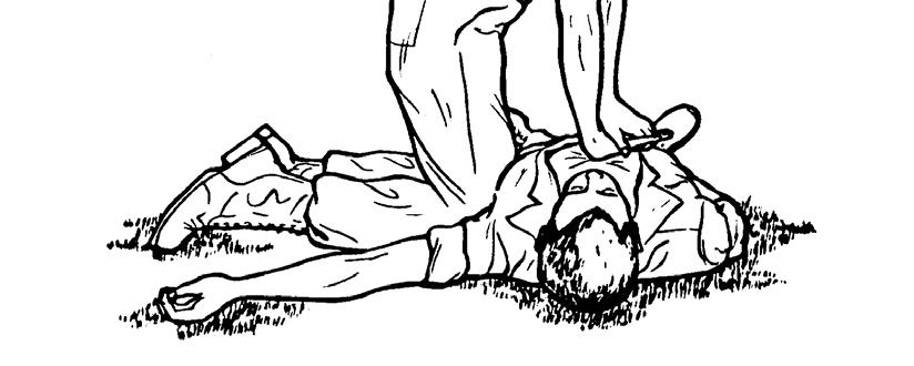 Figure 5-7. Administering a modified chest thrust to an unconscious casualty. (f) Repeat the modified chest thrusts until the obstruction has been expelled or until 5 thrusts have been administered.