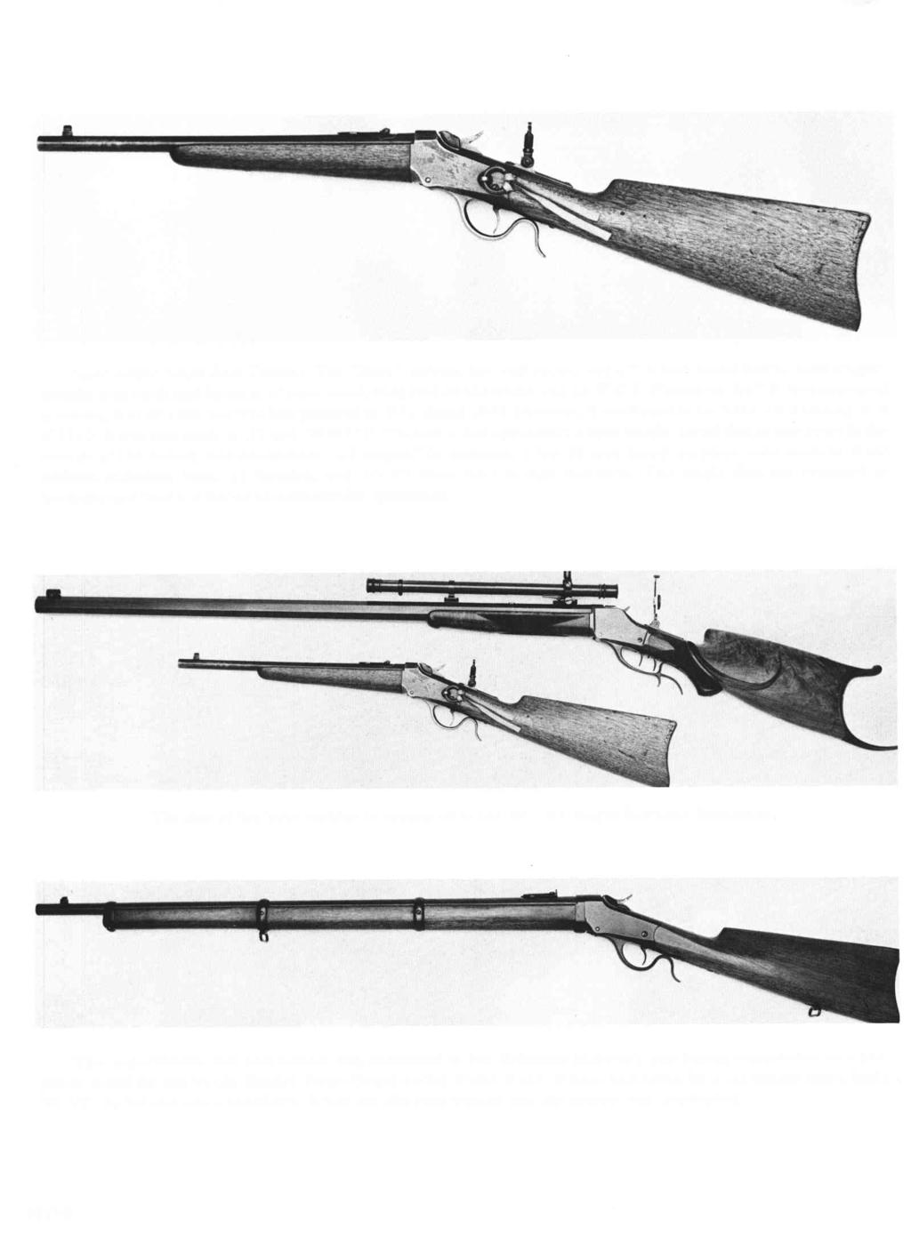 Light weight Single Shot Carbine. The "Baby" carbine, low wall action, had a "15 inch round barrel, plain trigger, straight grip stock and forearm of plain wood, sling ring on the frame, cal.44 W.C.F.