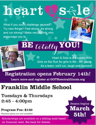 Come join the fun with Girls on the Run! Registration takes place from Feb 14-28.