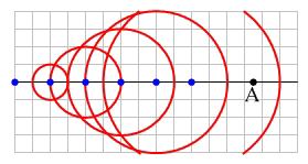 Questions 4 5: Suppose that in the picture below, each gridline has a length and width of 1 m. The dots represent a source of sound as it travels. The dots are shown 1 second apart. 4. What is the speed of sound in this medium?