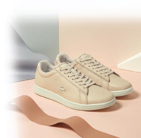 WOMEN S CASUAL/DRESS LACOSTE - Carnaby 417 5-10 Blush Pink Classic tennis inspired cupsole with leather upper and rubber LACOSTE