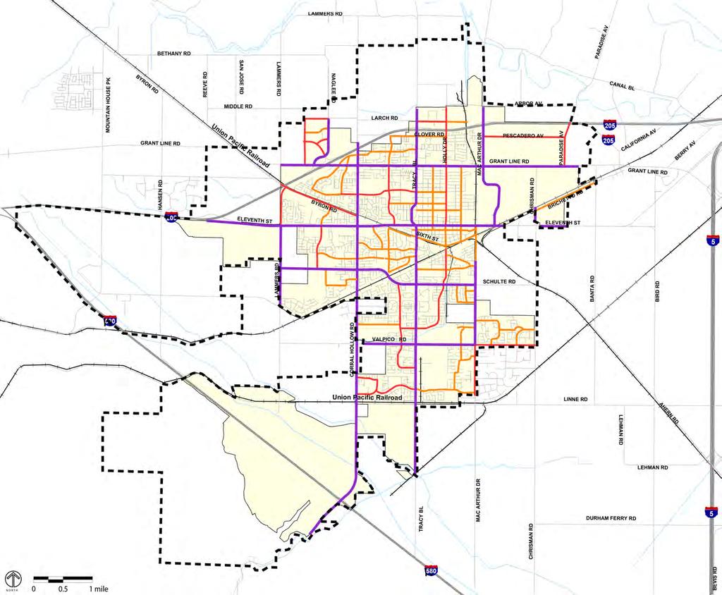 Legend Major Arterial / Expressway / Boulevard Minor Arterial / Major Collector Minor Collector City Limits Sphere of Influence Source: City of Tracy General Plan EIR