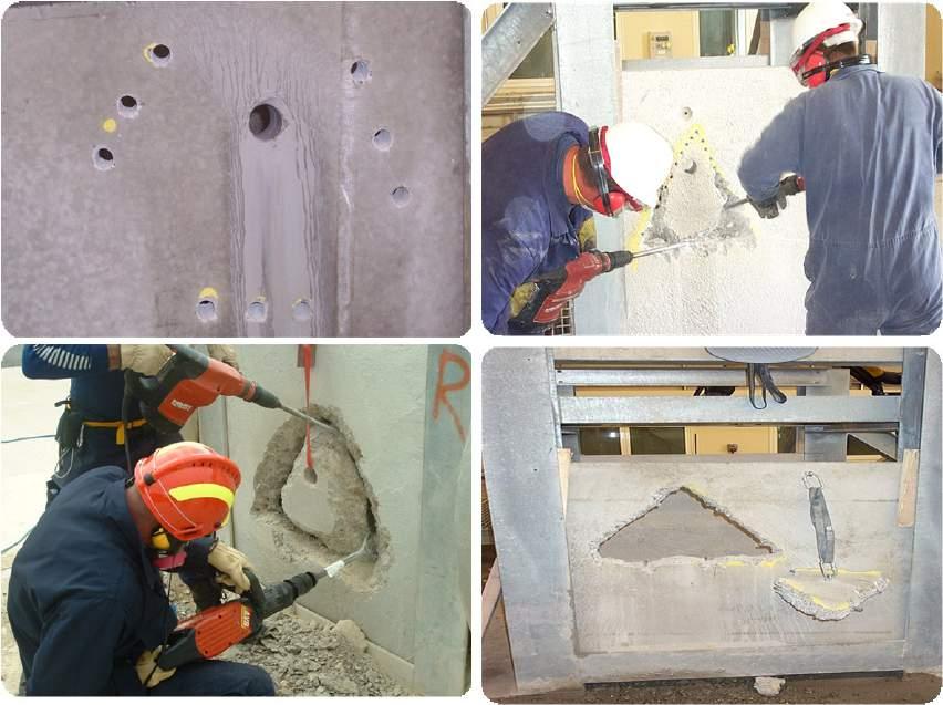 Stitch Cut Clean Breach A Stitch Cut is a simple technique which can be done using a Combi-Hammer Drill/Breaker. Relief cuts are made by drilling holes through the concrete.