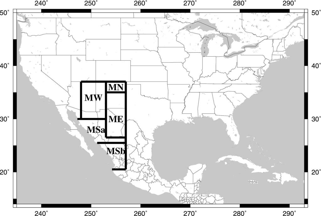 1MAY 2007 Z H U E T A L. 1777 FIG. 2. Study land domain (14 50 N, 235 293 E) and monsoon regions.