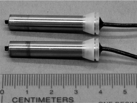 109 The conductivity electrodes (Figure 3.8) are supplied by Microelectrodes, Inc. These electrodes are custom built to have similar response properties and dimensions compatible with the EALR.