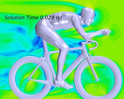 Figure 6 Left: Dynamic simulation of airflow over the Cervélo S5 road bike.