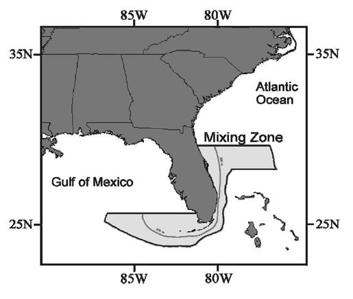 Figure 2. Winter mixing zone for Gulf of Mexico and Atlantic king mackerel stocks. From Patterson et al. 2004.