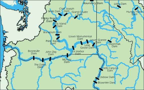 Figure 1. Dams in the Columbia and Snake River Basins.