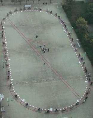 parameters and bicycle number is 63. Methods In the experiment, we use an oval-like course on four neighboring basketball court with 29 m straight sections joined by 14 