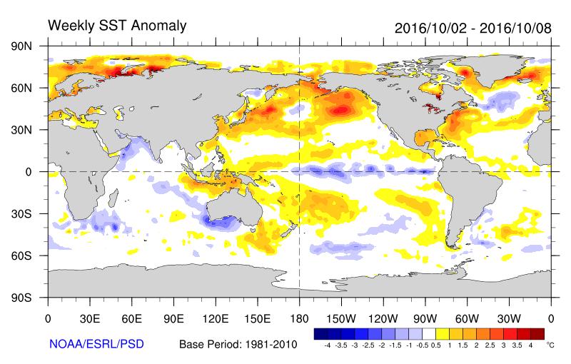 Low salmon abundance was not the only anomalous observation in 2017. Much of the northeast Pacific Ocean has been extremely warm since the fall of 2013 (Figure 2).