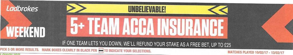 Both Ladbrokes and Paddypower offer Acca Insurance in their shops. Paddys have unfortunately recently changed their terms from no minimum odds to a restrictive 1.33.