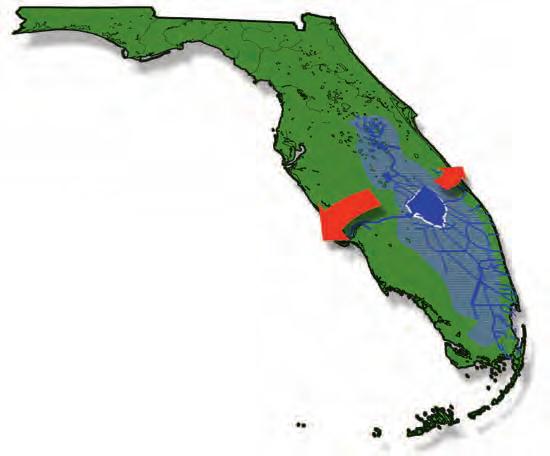 However, in an effort to provide flood control in Florida, and allow for the development of agriculture south of the lake, these discharges were sent west and east through the Caloosahatchee and St.