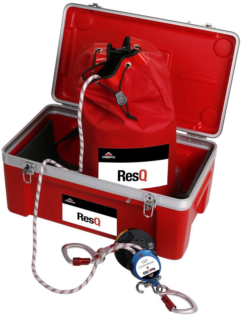 Rescue equipment ResQ RED *¹ Lowering and evacuation equipment that works on the principle of centrifugal force. Constant lowering speed (0.8 m/s) regardless of person weight and height.