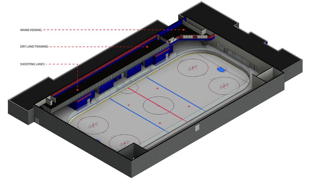 ADD MEZZANINE AND DRYLAND FACILITIES [EXPECTED COMPLETION JANUARY 2018 / ELEVATOR FEBRUARY 2018] Orono Ice Arena is building a mezzanine level above the new area created from shrinking the size of