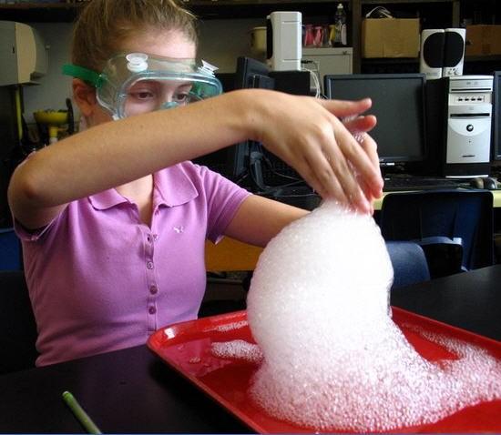 1.The bubbles are white at first because water in the beaker is warm, producing lots of water vapor above the surface.