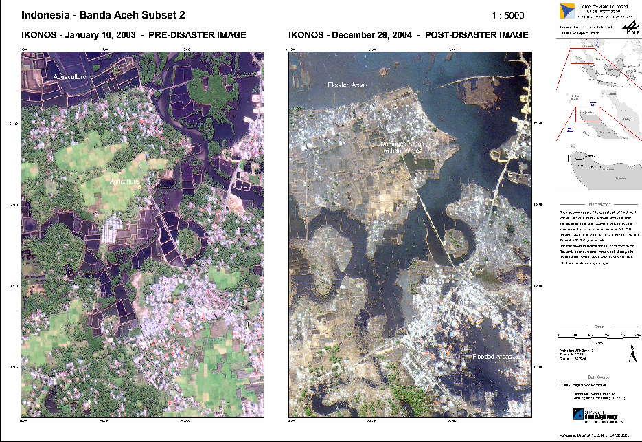 Figure 3: Pre- and post-tsunami aquaculture sites in Banda Aceh (Subset 2) (Source: UNOSAT) A total of 47,957 hectares of aquaculture production in 8 districts of Aceh province are recorded as