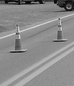 TRAFFIC CONES Color Orange Height 28 minimum Retroreflectorized for nighttime use Made of a material that can be struck without damaging the vehicle FLARES Inexpensive and portable More effective at