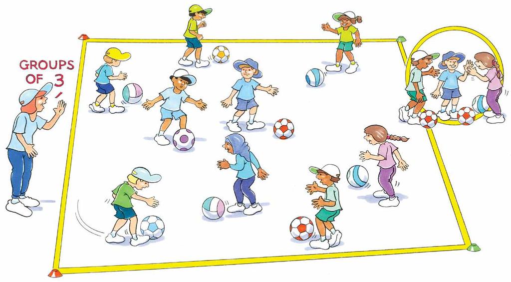 Form a team Players with a football each move around in random directions, avoiding body contact with other players.
