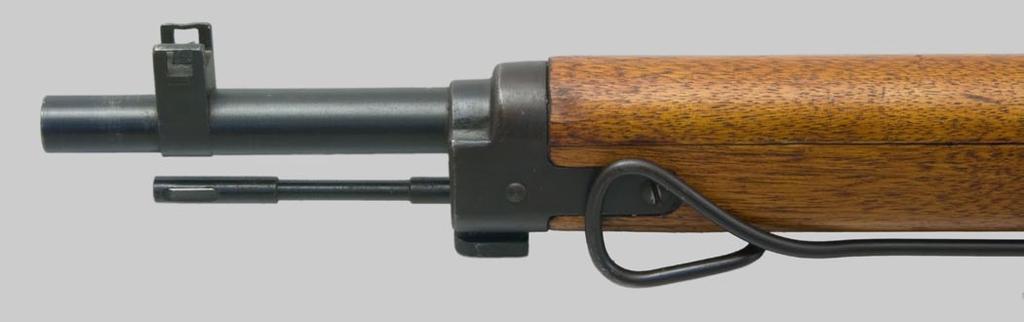 Early rifles had a full-length hand guard and a front sight protector. The nicely-contoured upper band/bayonet lug is secured by three screws. The 22.