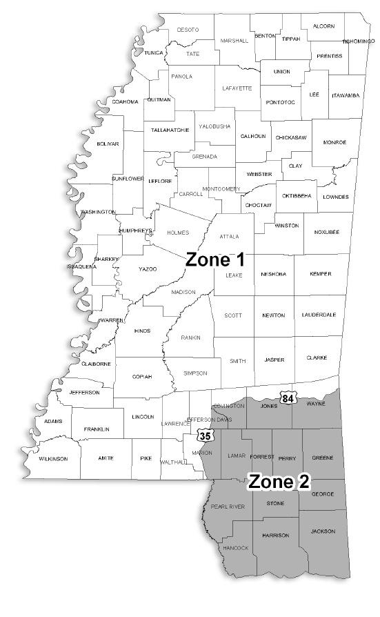 For the 2005 2006 deer hunting season, Deer Management Zone 2 was created in southeast Mississippi (Figure 16). This zone includes private and open public lands south of U.S. Hwy.