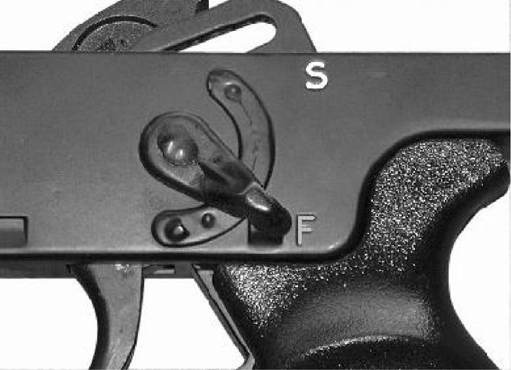 Fire Position Fire: Set the safety lever at the red "F." See Figure 9. The trigger can be pulled, allowing the rifle to fire.
