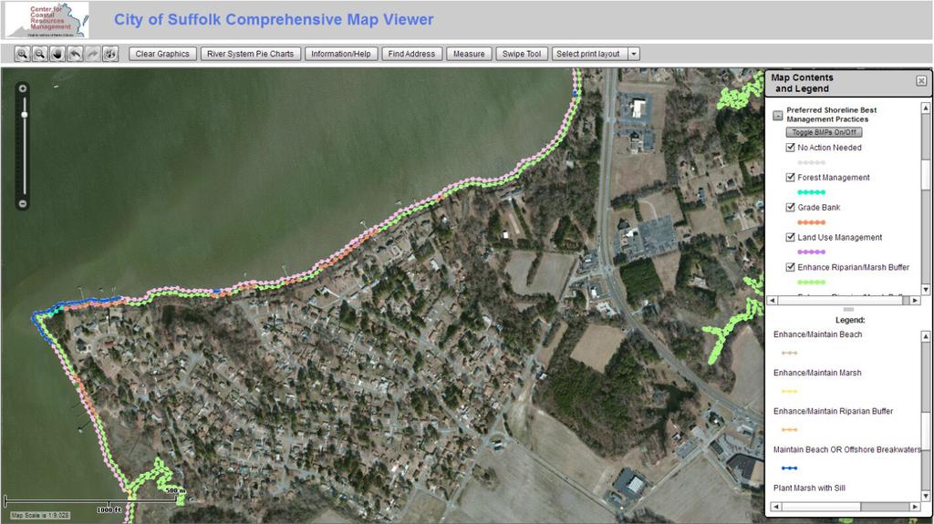 Figure 5-2. The Map Viewer displays the preferred Shoreline BMPs in the map window.