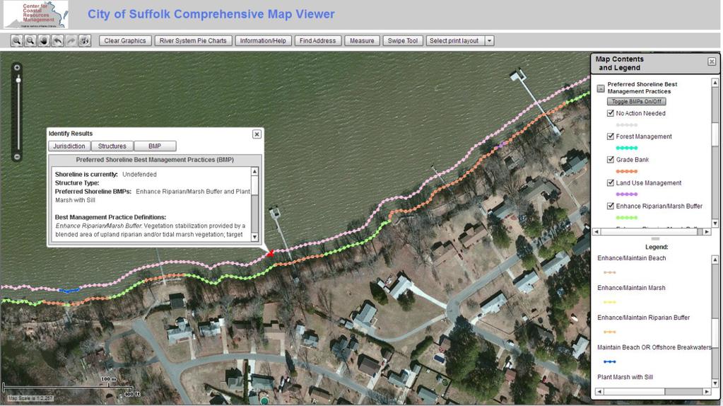 Figure 5-3. The Map Viewer displays the preferred Shoreline BMPs in the map window.