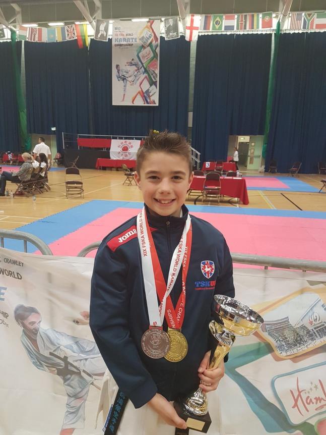 Sam entered 4 events and was placed in two of them achieving a silver medal for the Team Kata and a gold medal for the Team